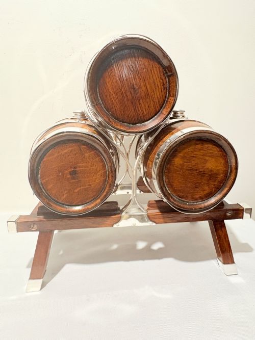 ANTIQUE SILVER PLATED AND OAK TRIPLE BRANDY WHISKY BARRELS C1900 - ADDITIONAL PHOTO 6