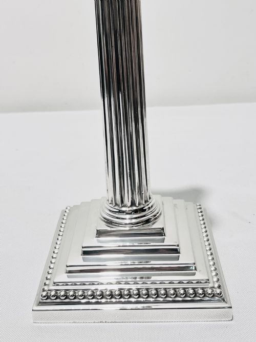ANTIQUE SILVER PLATED CORINTHIAN COLUMN CANDLESTICKS C1880 BY RICHARD HODD SON OF LONDON - ADDITIONAL PHOTO 2