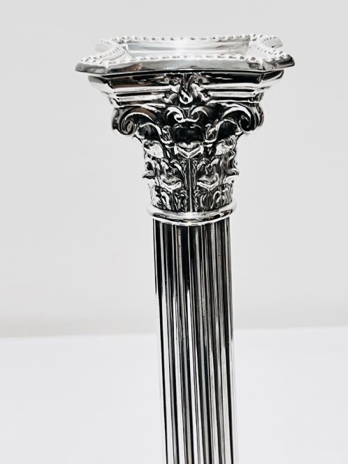 ANTIQUE SILVER PLATED CORINTHIAN COLUMN CANDLESTICKS C1880 BY RICHARD HODD SON OF LONDON - ADDITIONAL PHOTO 5
