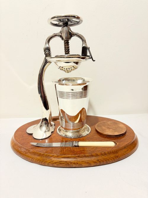 antique silver plated and oak lemon squeezer or juicer c1890 - CATEGORY: ANTIQUE SILVER - DATED 1890