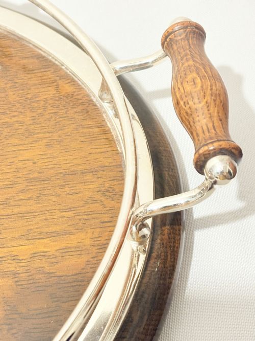 ANTIQUE SILVER PLATED OAK GALLERY TRY C1910 - ADDITIONAL PHOTO 1