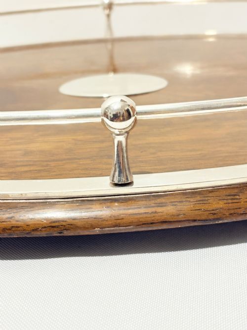 ANTIQUE SILVER PLATED OAK GALLERY TRY C1910 - ADDITIONAL PHOTO 2