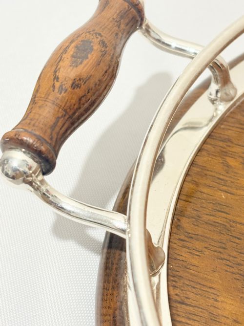 ANTIQUE SILVER PLATED OAK GALLERY TRY C1910 - ADDITIONAL PHOTO 4