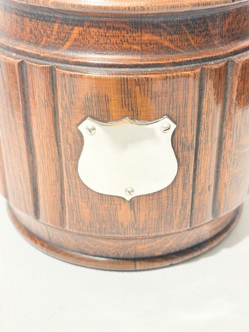 VINTAGE OAK SILVER PLATED BISCUIT BOX C1930 - ADDITIONAL PHOTO 1