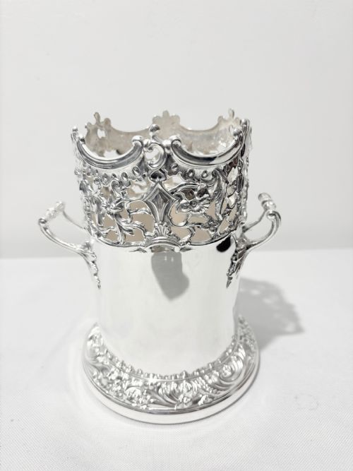 antique tall silver plated wine coaster sleeve c1880 - CATEGORY: ANTIQUE SILVER - DATED 1880