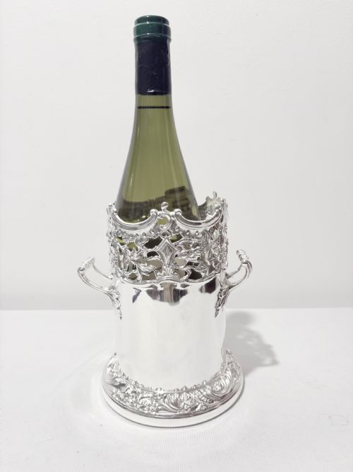 ANTIQUE TALL SILVER PLATED WINE COASTER SLEEVE C1880 - ADDITIONAL PHOTO 2
