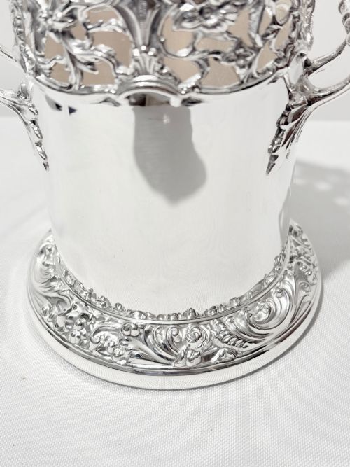 ANTIQUE TALL SILVER PLATED WINE COASTER SLEEVE C1880 - ADDITIONAL PHOTO 4