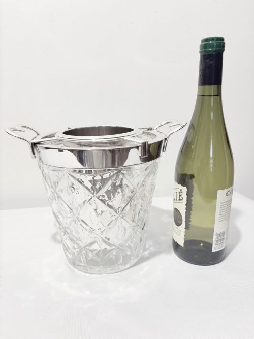 ANTIQUE SILVER PLATED AND GLASS WINE COOLER C1910 - ADDITIONAL PHOTO 2