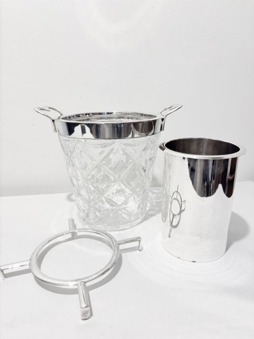 ANTIQUE SILVER PLATED AND GLASS WINE COOLER C1910 - ADDITIONAL PHOTO 3