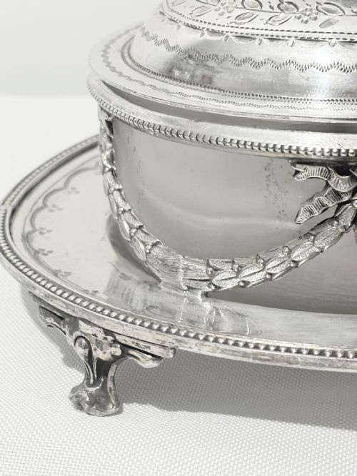 ANTIQUE SILVER PLATED BUTTER DISH WITH COW FINIAL C1880 - ADDITIONAL PHOTO 2