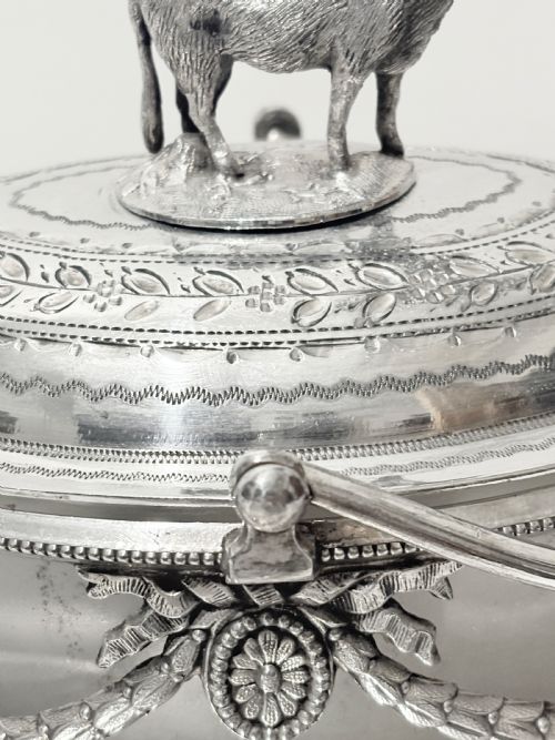 ANTIQUE SILVER PLATED BUTTER DISH WITH COW FINIAL C1880 - ADDITIONAL PHOTO 4