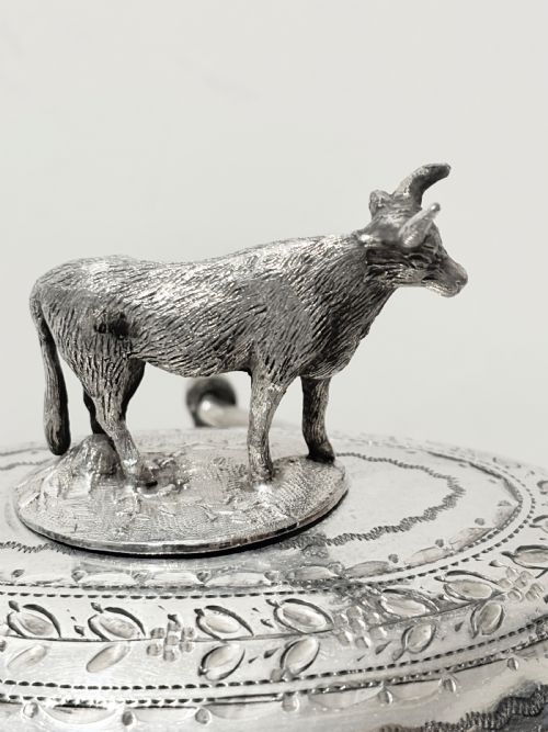 ANTIQUE SILVER PLATED BUTTER DISH WITH COW FINIAL C1880 - ADDITIONAL PHOTO 5