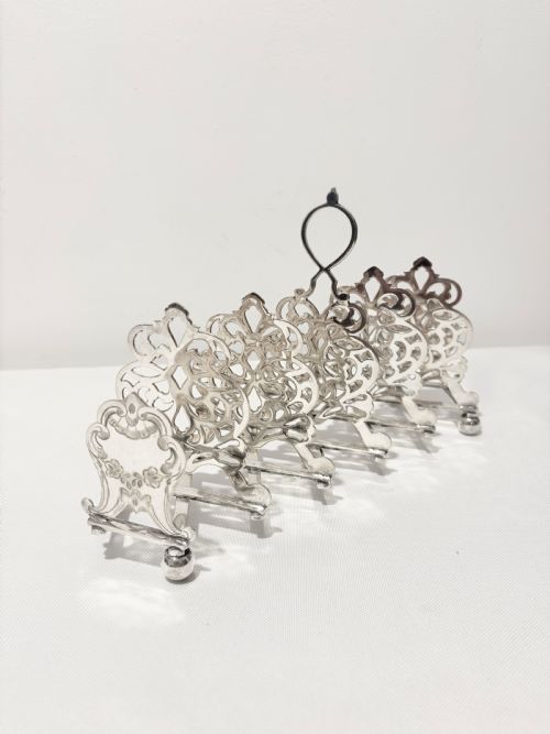 ANTIQUE SILVER PLATED EXPANDING TOAST RACK C1880 - ADDITIONAL PHOTO 1