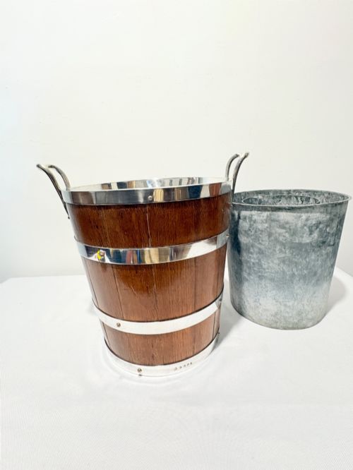 Antique Oak and Silver Plated Champagne or Wine Cooler