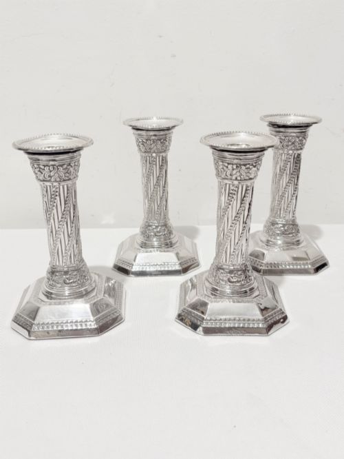 Antique set 4 candlesticks by J F Hall & Co of Sheffield