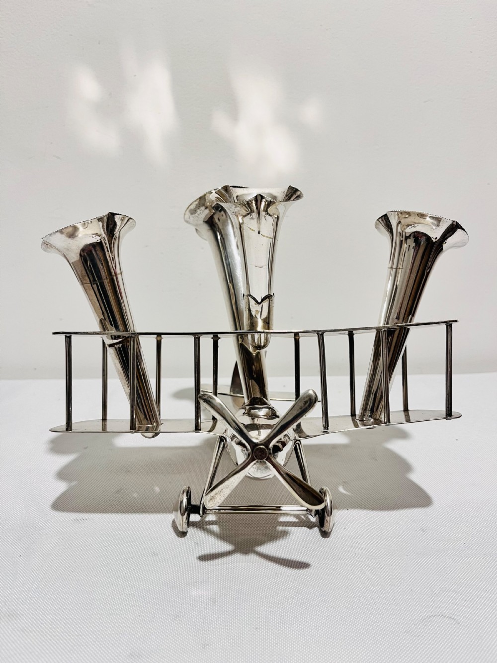 Bi-plane silver plated epergne by AEP & Co c1930 View III
