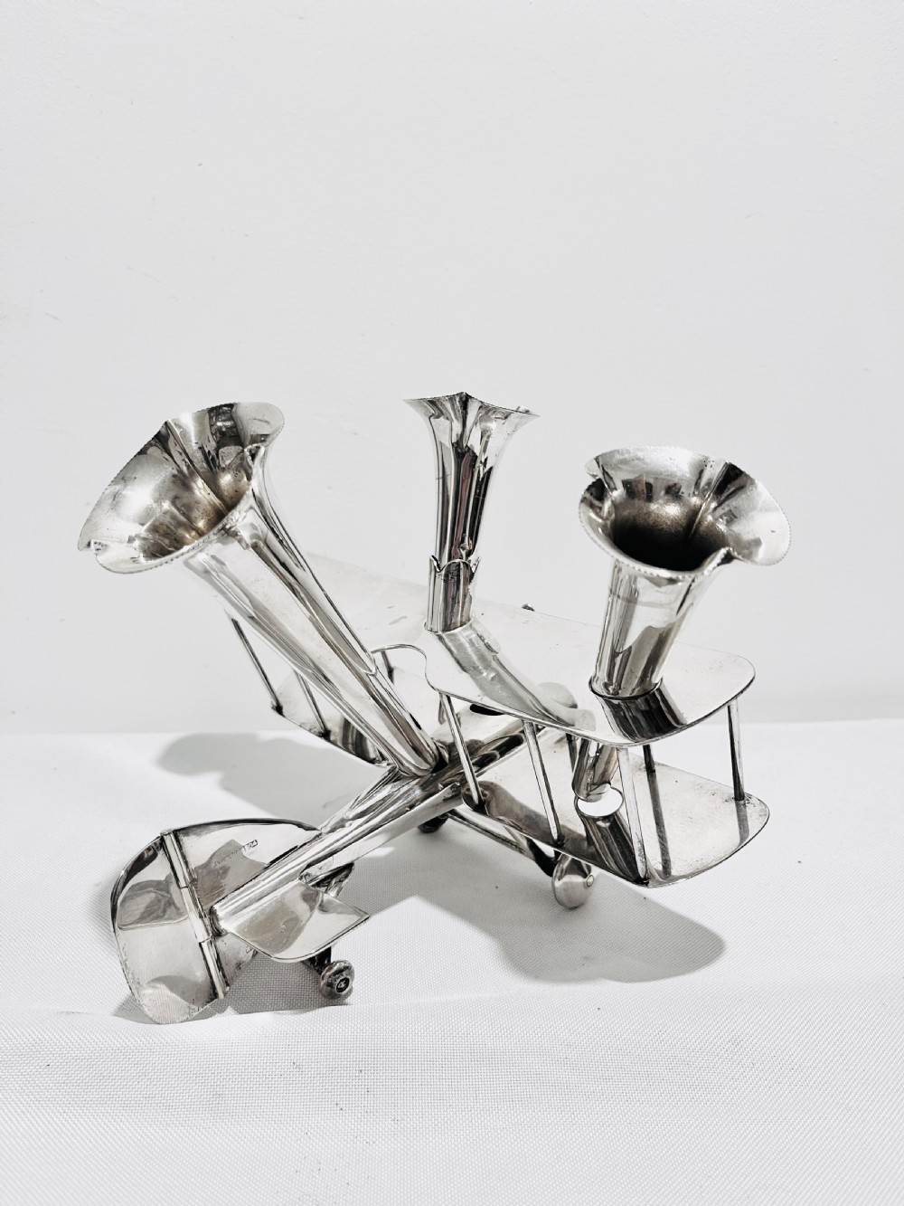 Bi-plane silver plated epergne by AEP & Co c1930 View IV
