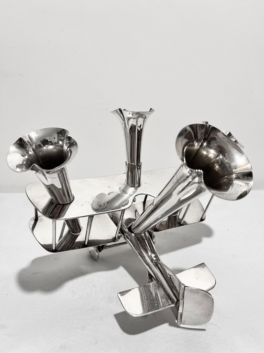 Bi-plane silver plated epergne by AEP & Co c1930 View VIII