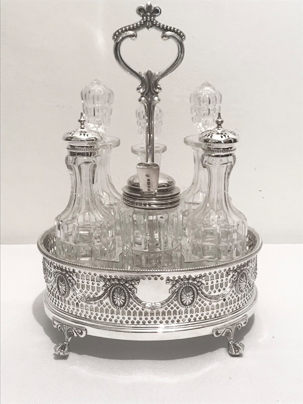 Antique silver plated 6 bottle cruet by Martin Hall & Co c1880
