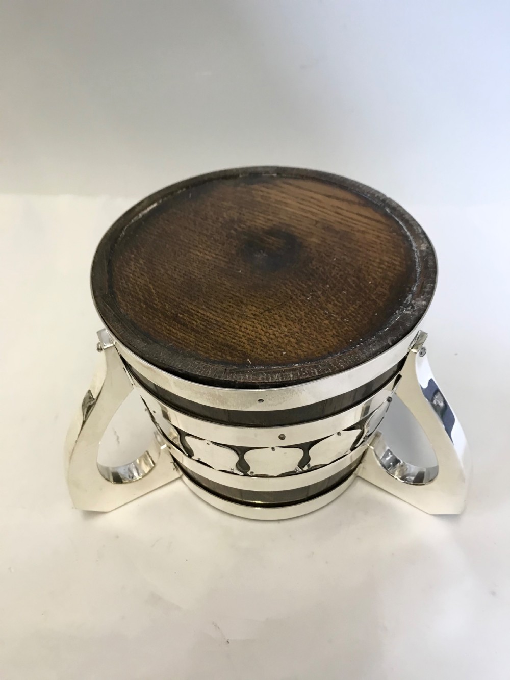 Antique oak & silver plated tyg or loving cup c1900 View II