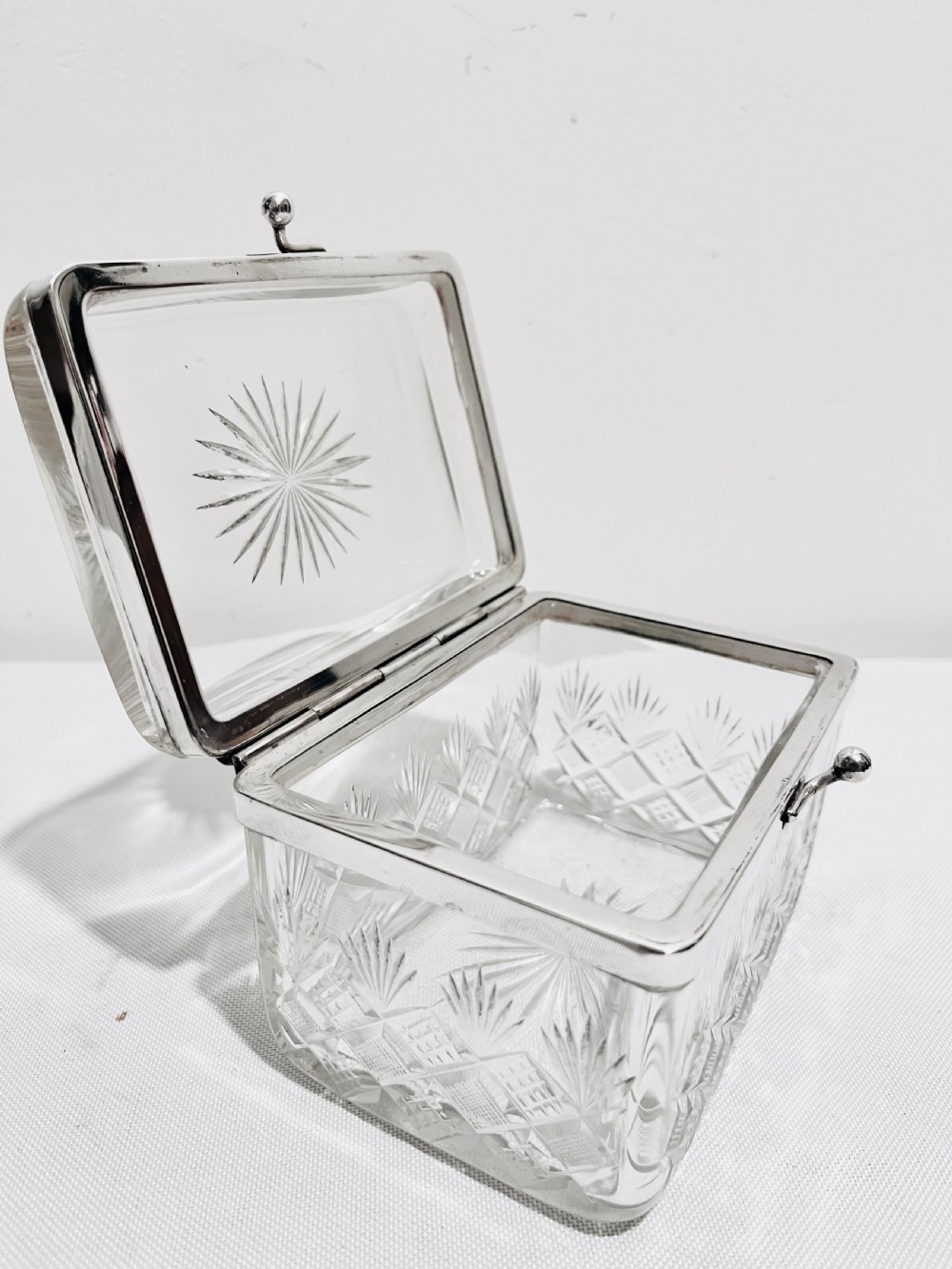 Handsome glass & silver plated box by WMF c1900 View III