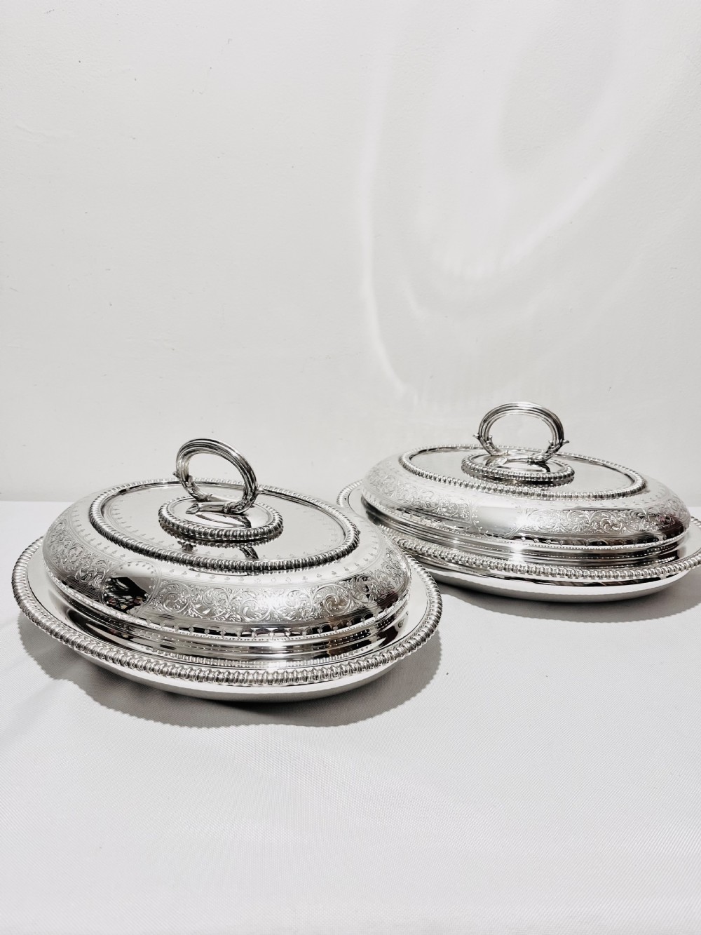 Pair of antique silver plated entree dishes c1880 by Martin Hall & Co