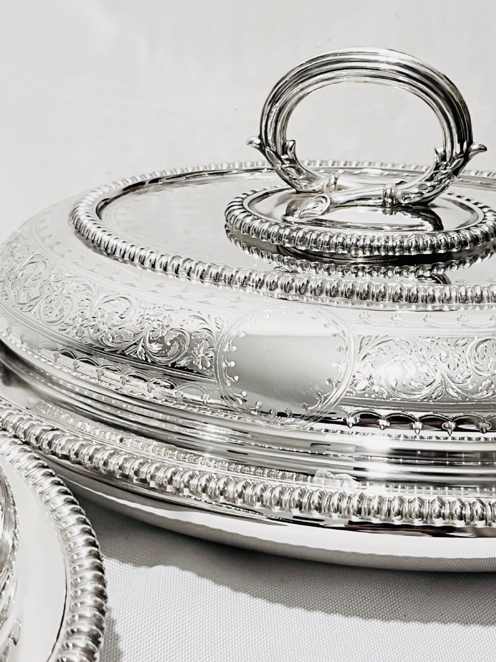 Pair of antique silver plated entree dishes c1880 by Martin Hall & Co View II