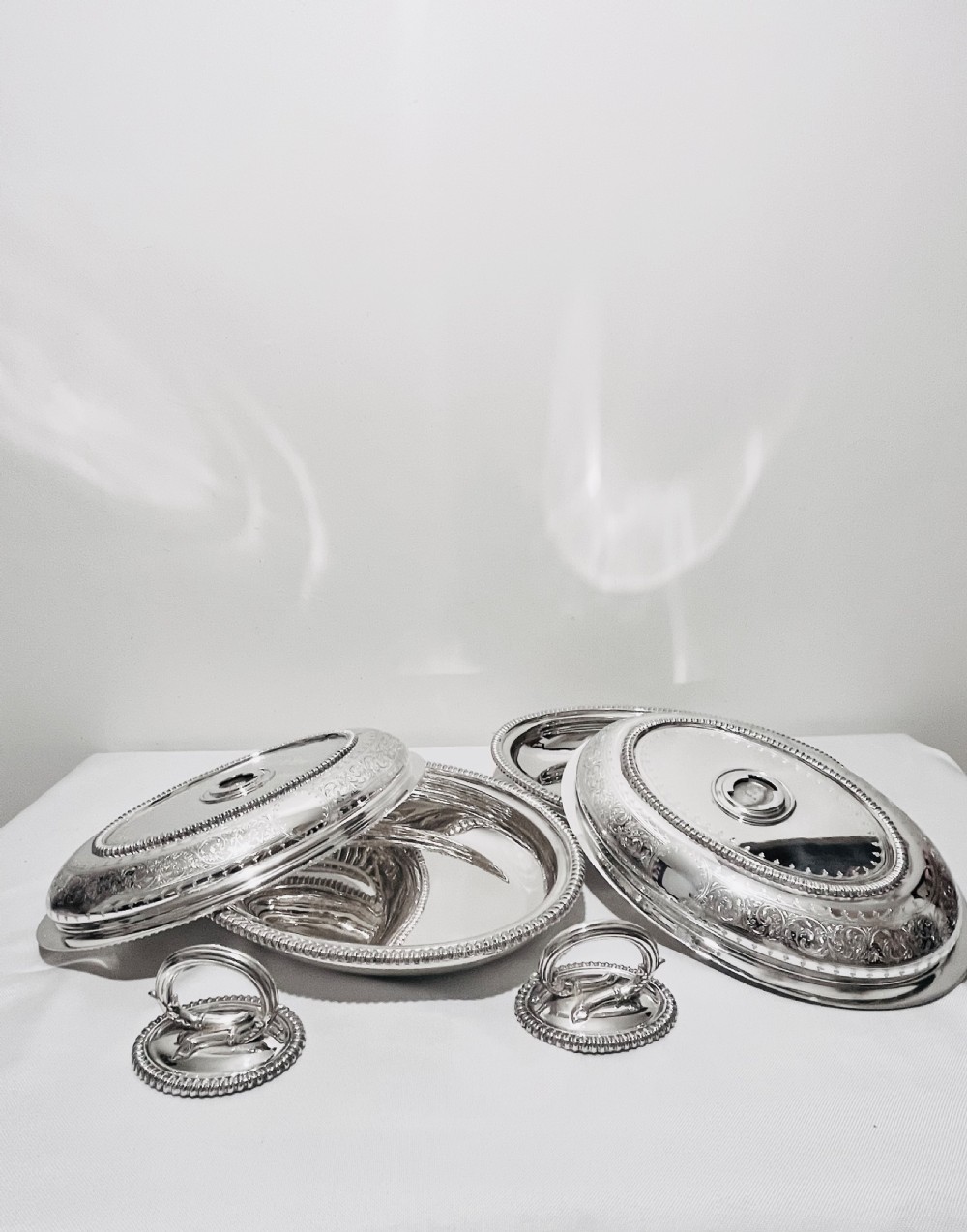 Pair of antique silver plated entree dishes c1880 by Martin Hall & Co View V