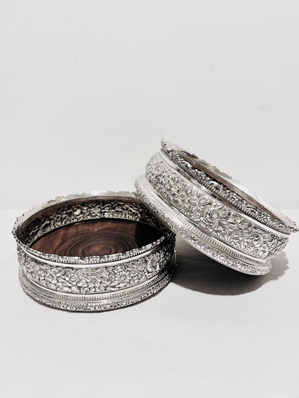 Pair of antique silver plated coasters by Tiffany & Co c1880