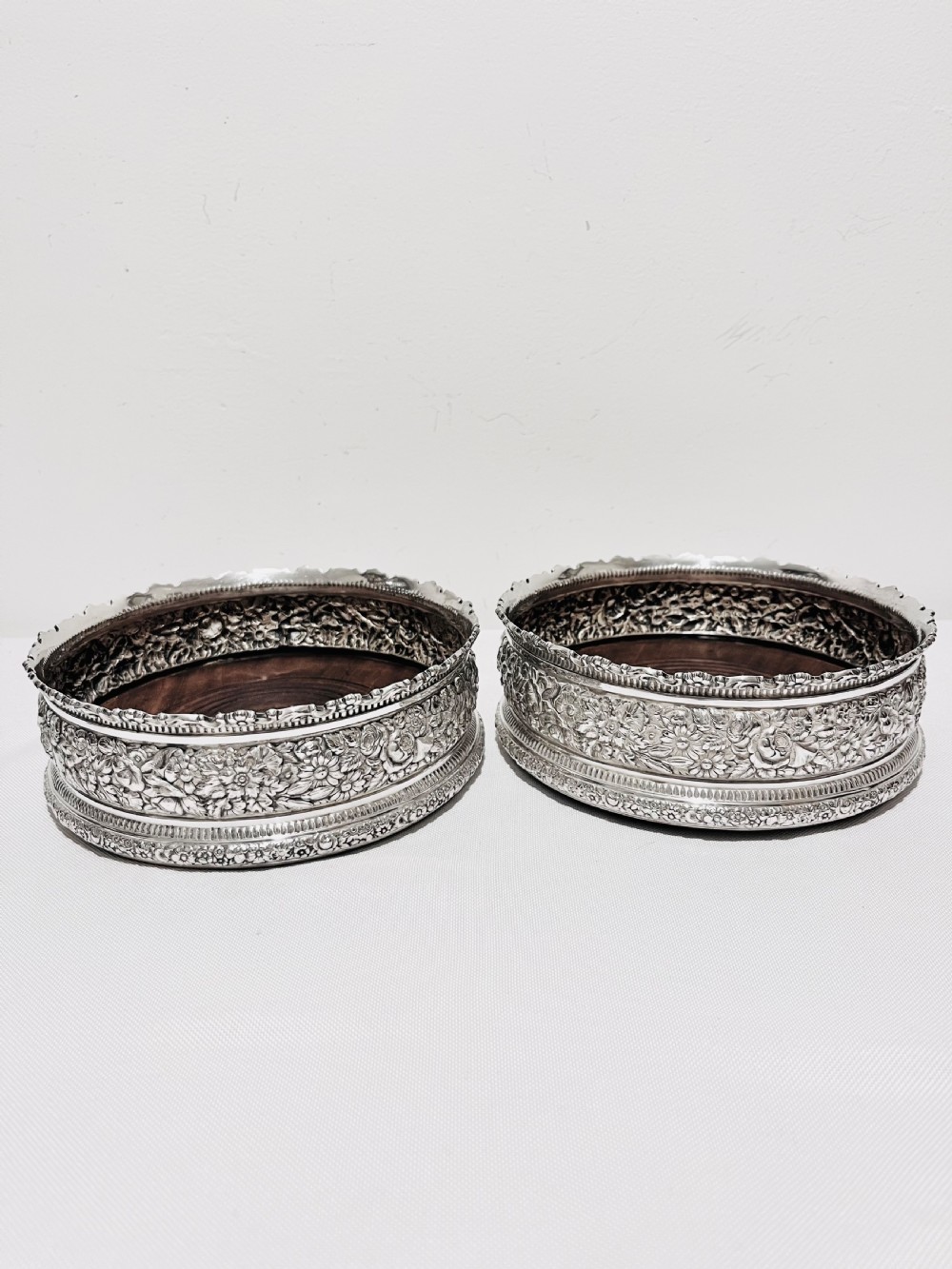 Pair of antique silver plated coasters by Tiffany & Co c1880 View II