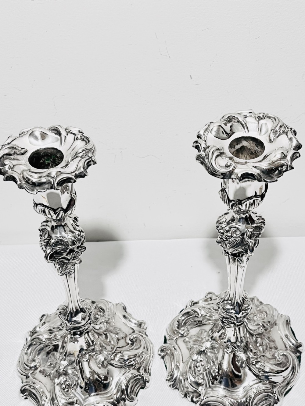 Pair of antique silver plated candlesticks by Elkington & Company View IV