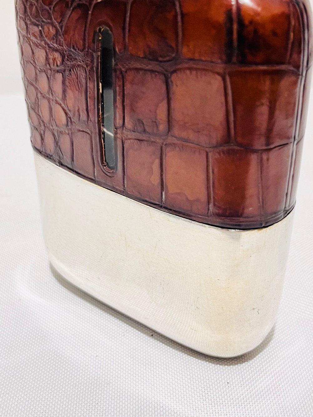 Antique silver plated & crocodile skin hip flask c1880 View IV
