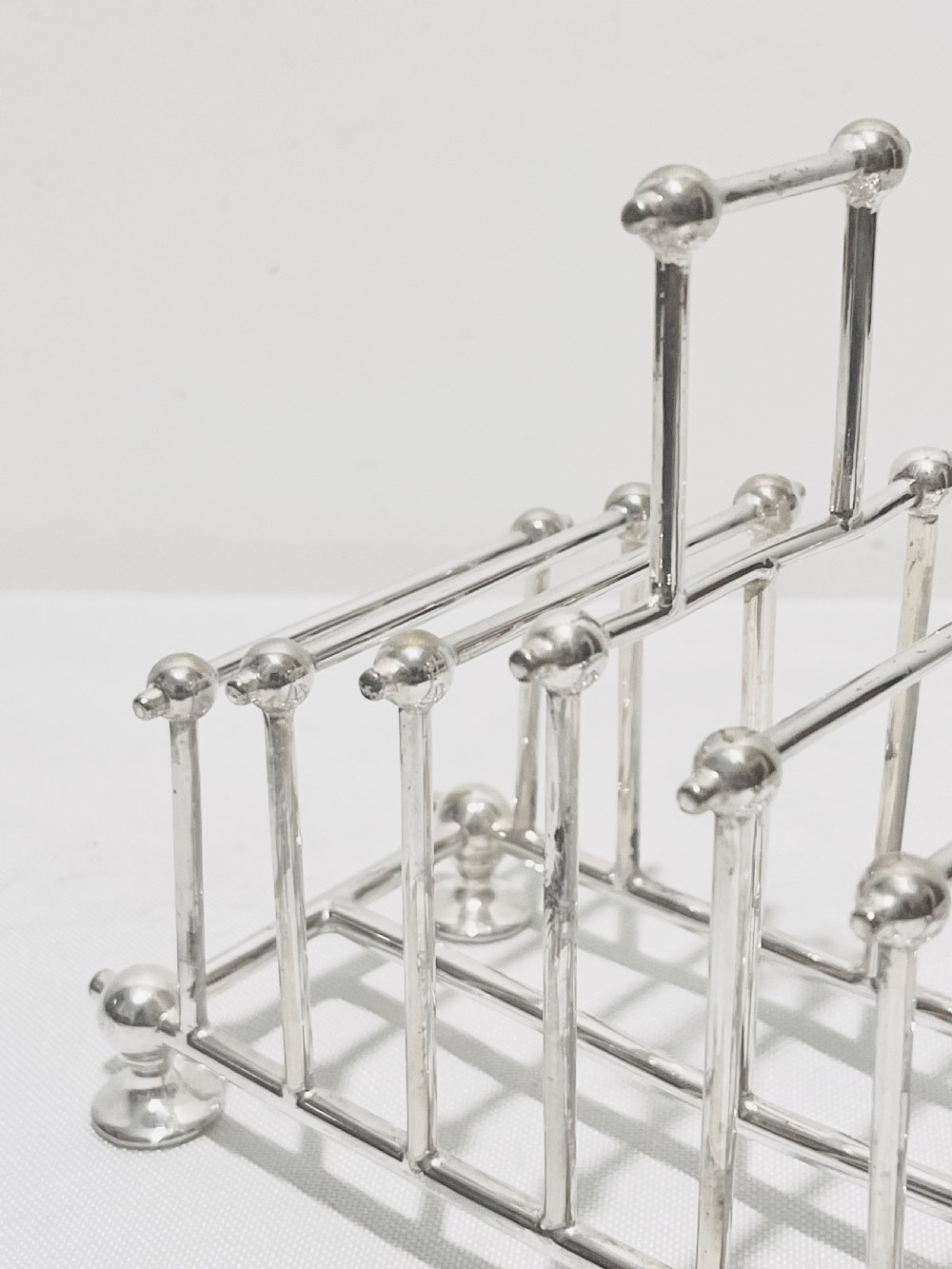 Antique silver plated geometric toast rack by William Hutton & Son c1890 View V