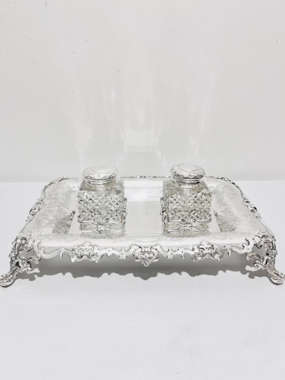 Antique silver plated inkstand by Walker & Hall c1880