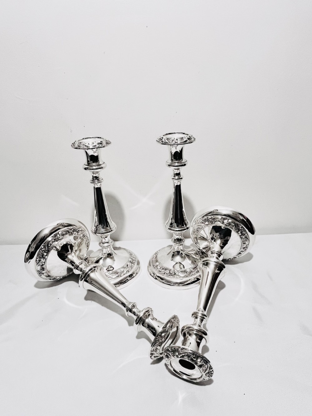 Set of four antique silver plated candlestick c1880 by GR Collis & Co View IV