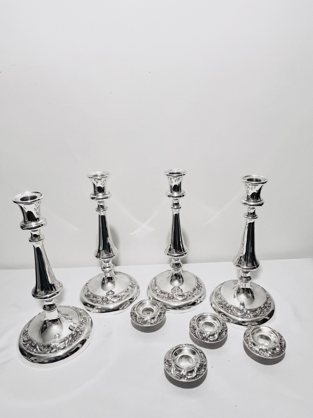 Set of four antique silver plated candlestick c1880 by GR Collis & Co View V