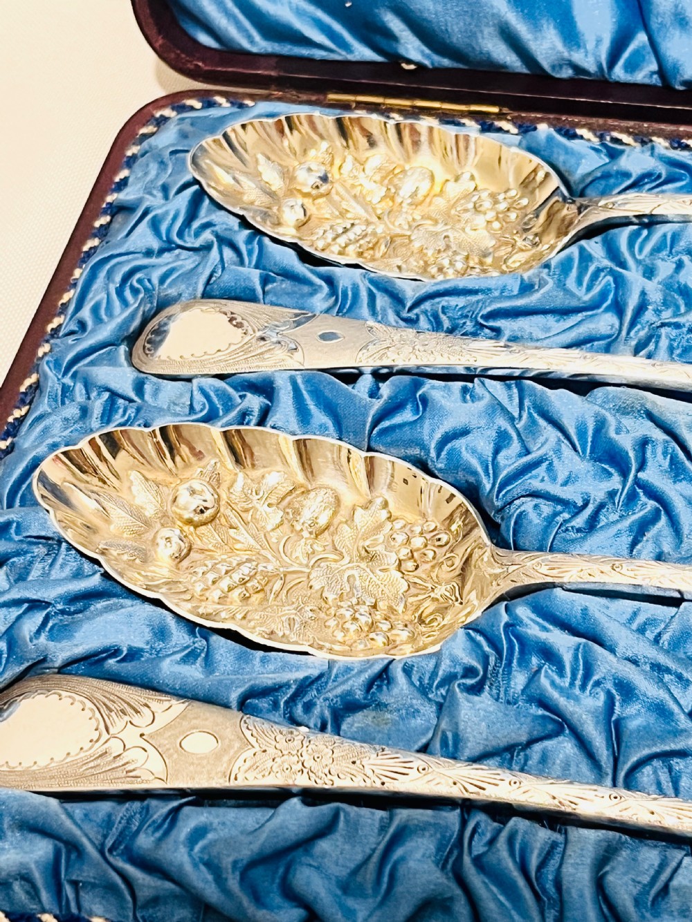 Antique silver plated fruit serving spoons c1880 by Walker & Hall View III