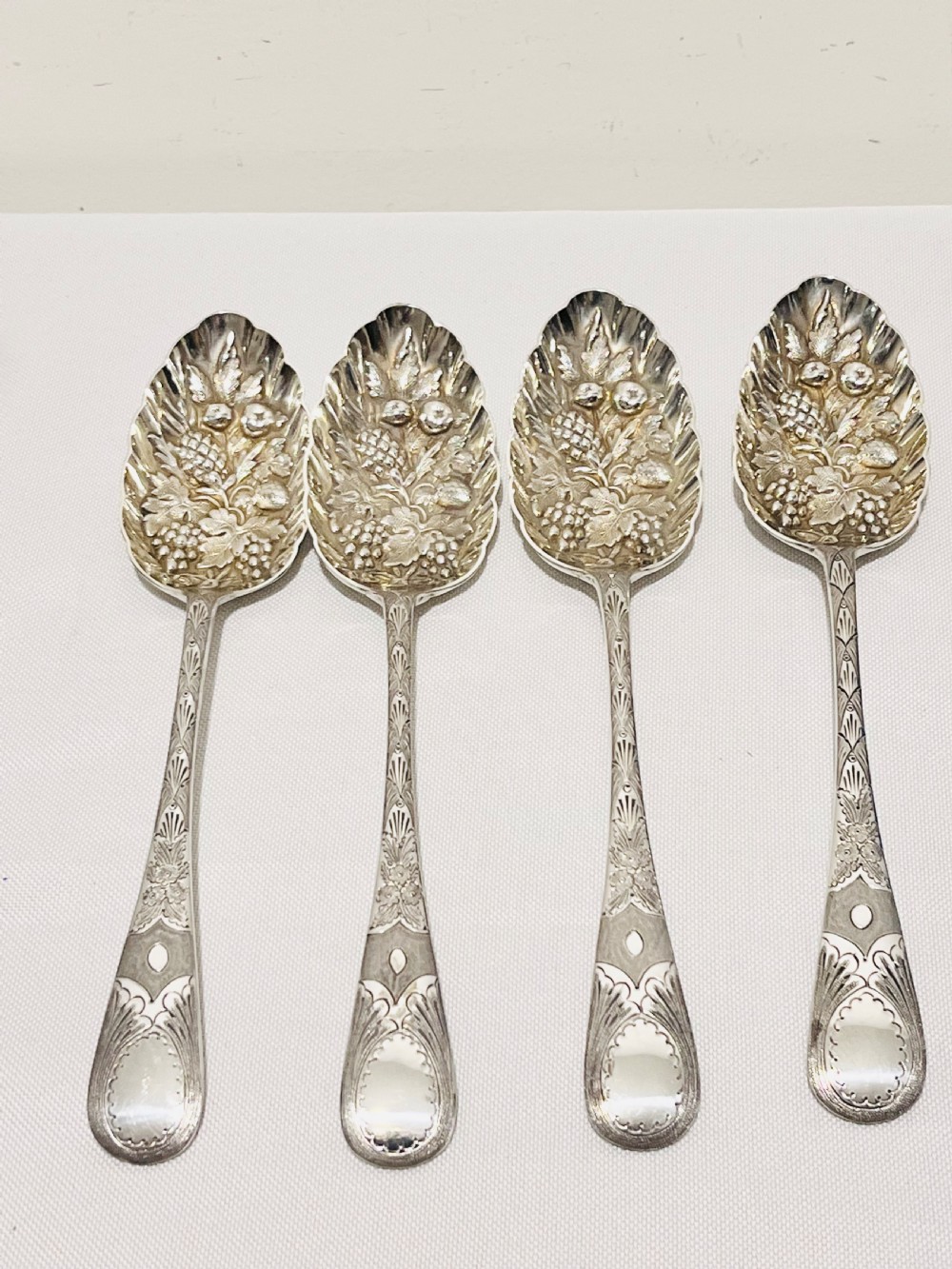 Antique silver plated fruit serving spoons c1880 by Walker & Hall View IV