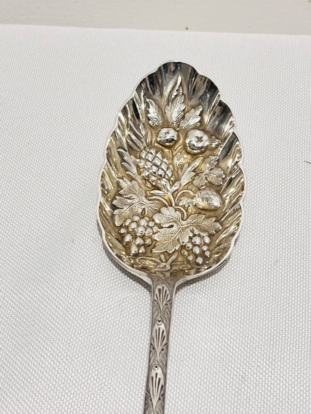 Antique silver plated fruit serving spoons c1880 by Walker & Hall View VI