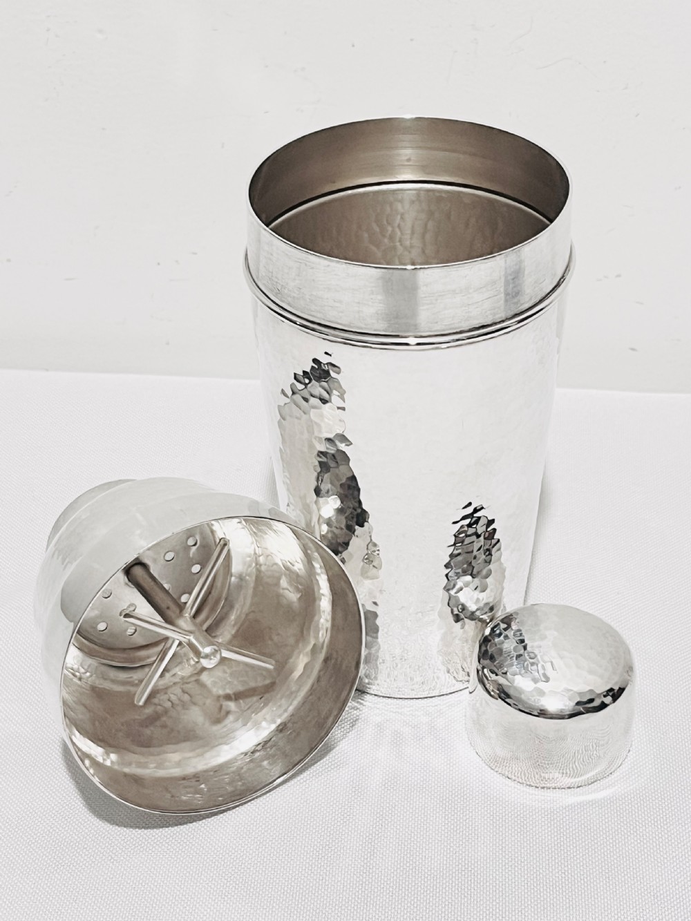 Antique silver plated cocktail shaker by Mappin & Webb with juicer View IV