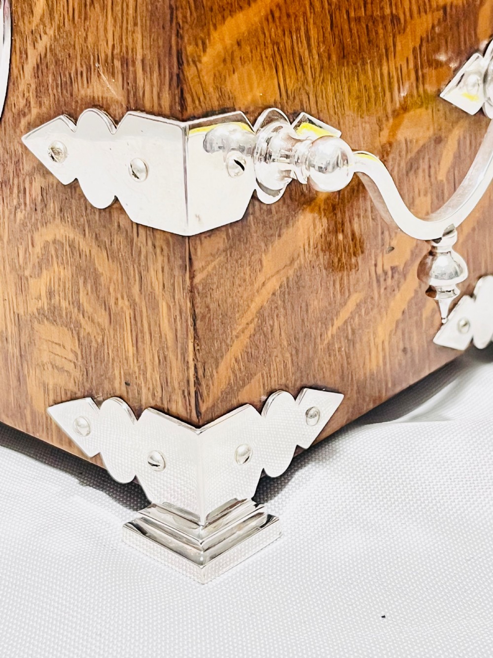 Antique silver plated & oak biscuit box c1880 View III