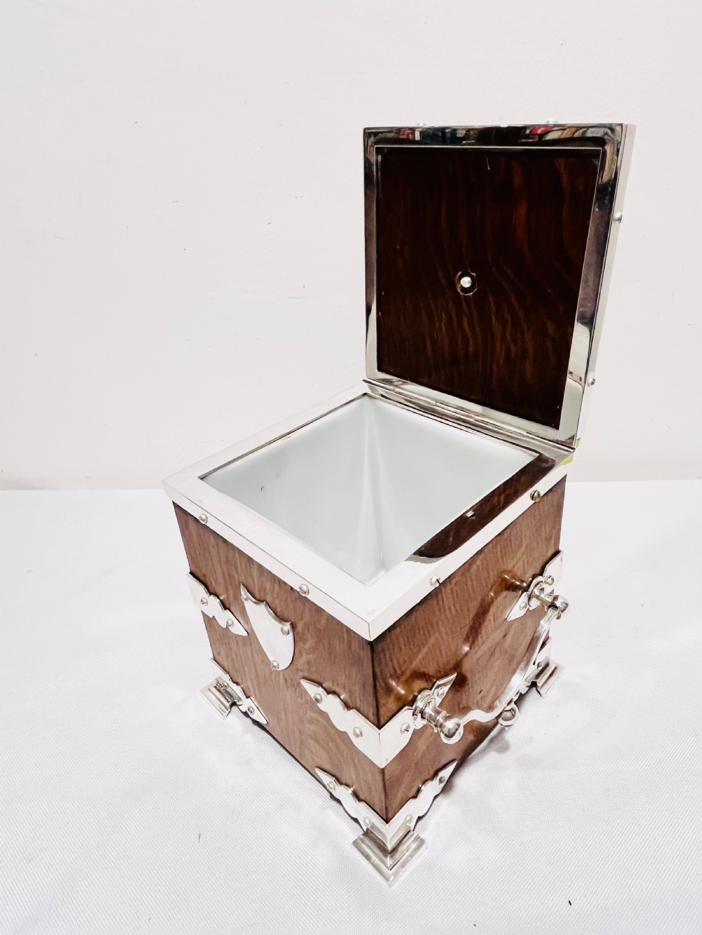 Antique silver plated & oak biscuit box c1880 View VI