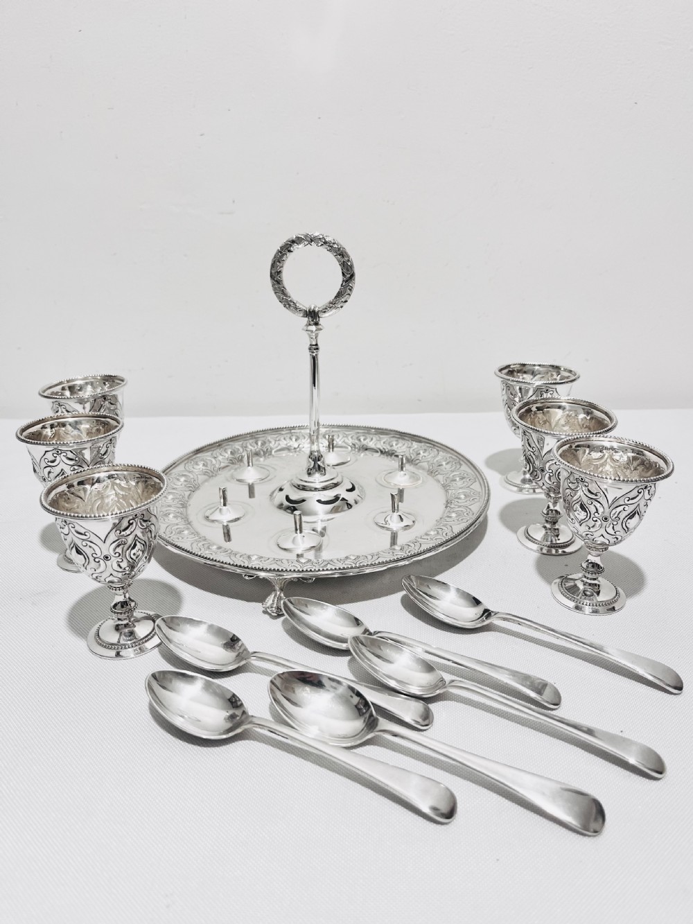 Antique silver plated 6 egg cruet by Martin Hall & Co c1880 View II