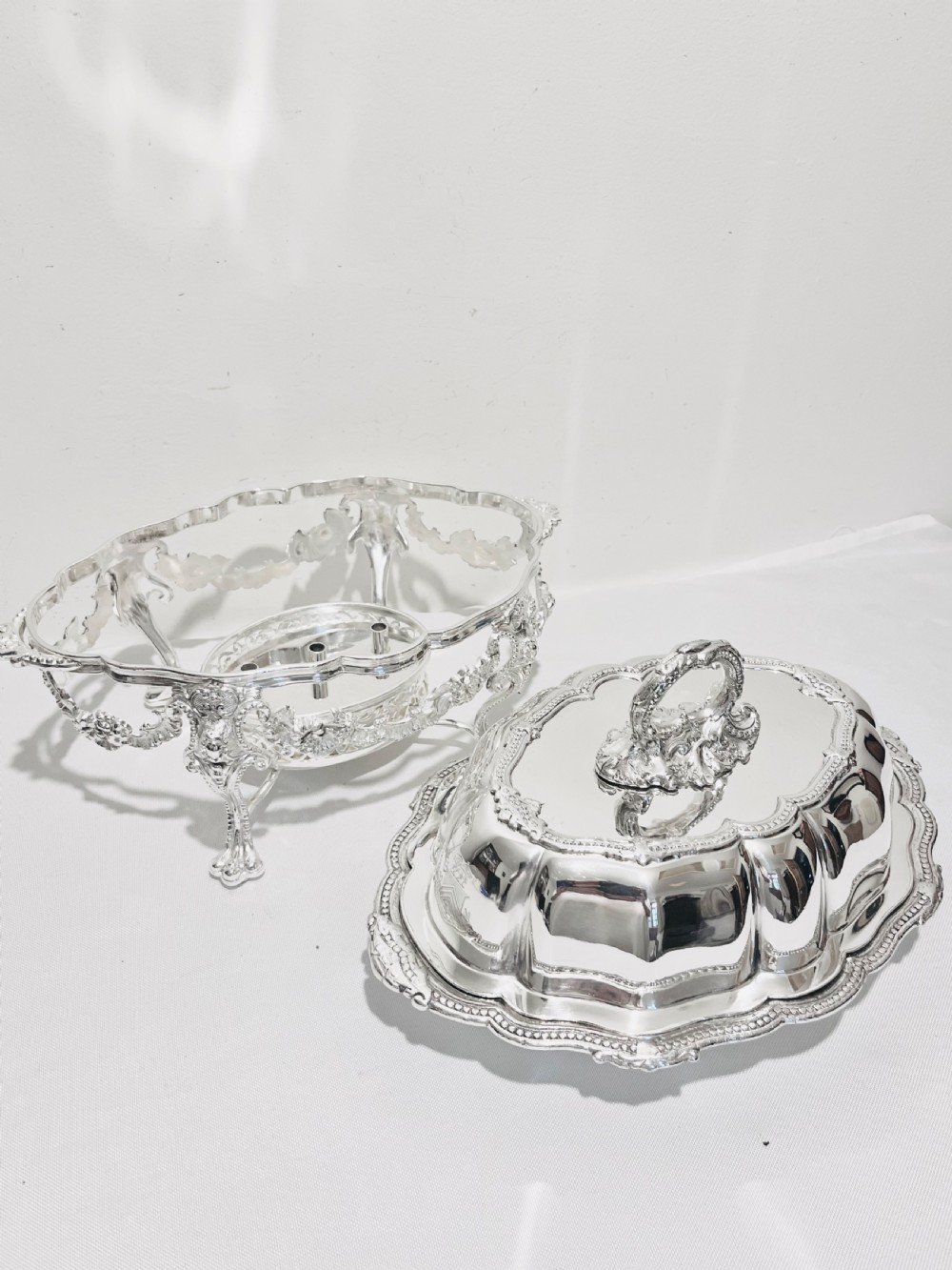 Antique Silver Plated Entree Dish on Stand by James Dixon & Sons c1870 View VI