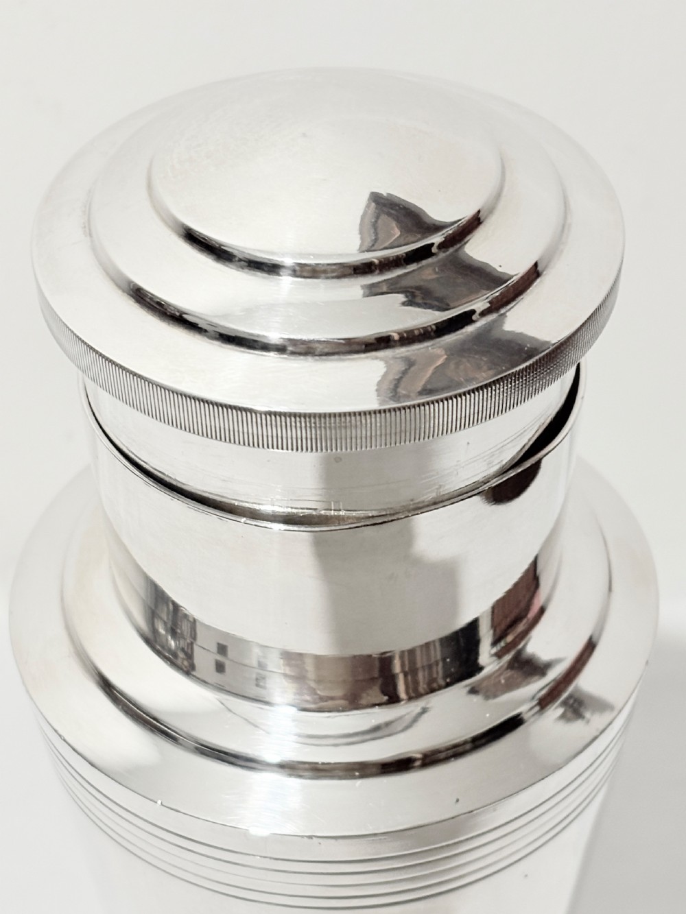 Keith Murray designed for Mappin & Webb silver plated cocktail shaker c1930 View III