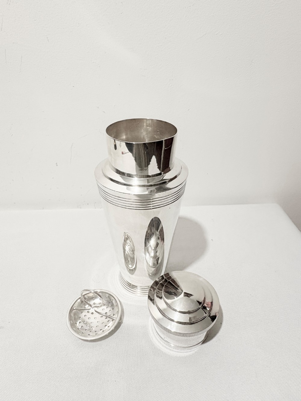 Keith Murray designed for Mappin & Webb silver plated cocktail shaker c1930 View V
