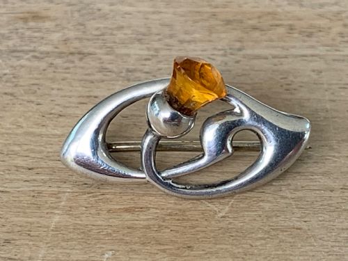 Antique Charles Horner Silver and Citrine Thistle Brooch, Chester 1909