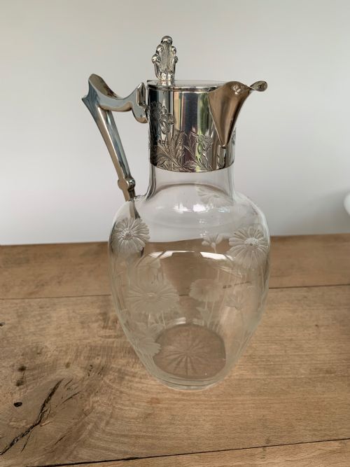 EXCEPTIONALLY FINE SOLID SILVER AND CUT ENGRAVED GLASS DAISY PATTERN CLARET JUG BY WILLIAM DAVENPORT BIRMINGHAM 1906 - ADDITIONAL PHOTO 1