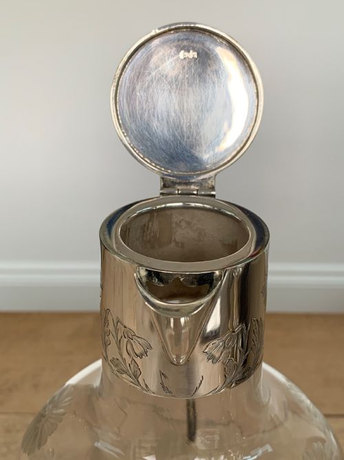 EXCEPTIONALLY FINE SOLID SILVER AND CUT ENGRAVED GLASS DAISY PATTERN CLARET JUG BY WILLIAM DAVENPORT BIRMINGHAM 1906 - ADDITIONAL PHOTO 9