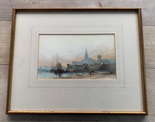 fig 1. Paul Marny, French/British, (1829-1914), watercolour on paper. St Malo or a View of Antwerp from the Scheldt